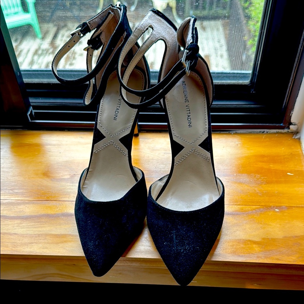 Adrienne Vittadini Black Ankle Strap Heels